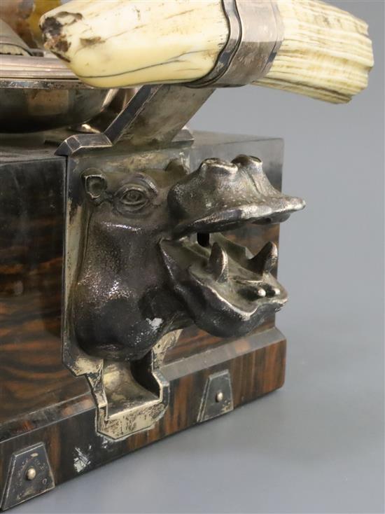 An impressive Victorian silver and hippopotamus tusk mounted coromandel wood rectangular smokers compendium, width approx. 48cm.